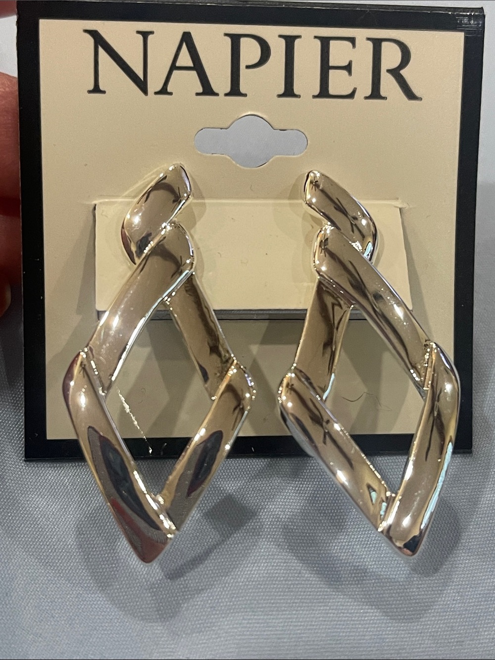Napier Shiny Gold-Tone Twisted Diamond Hoop Earrings
